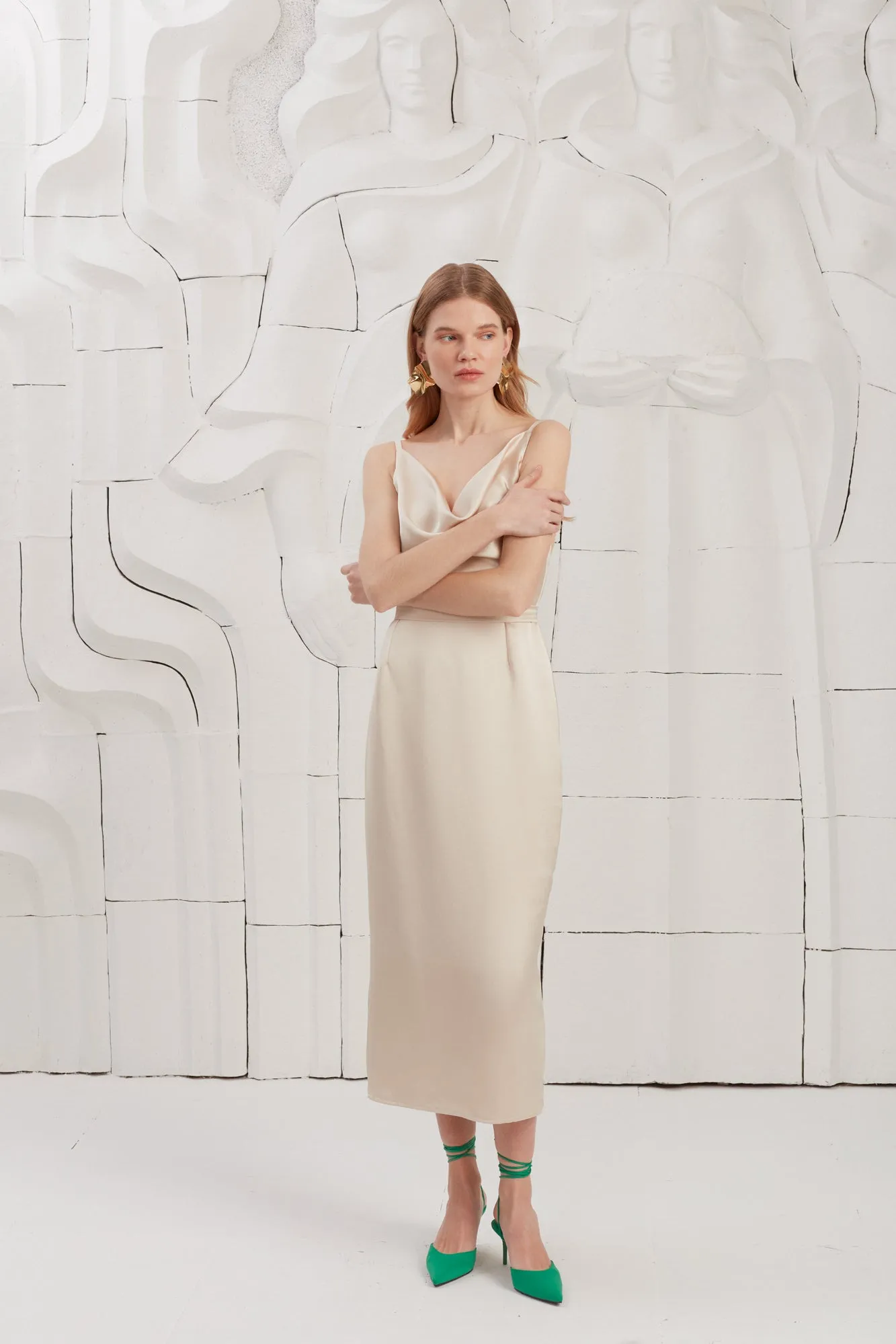 KAMEA champagne satin cocktail dress